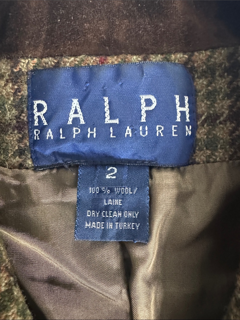Ralph Lauren Brown Houndstooth Wool Pantsuit with Dark Brown Corduroy Collar 2 - Picture 4 of 9